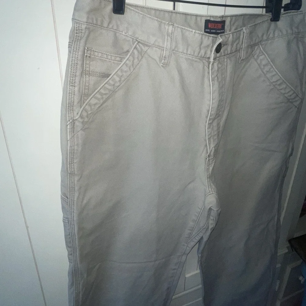 Wolverine Jeans Men's Sz 38x30 Beige Tan Canvas Baggy Loose Leg Carpenter Pants